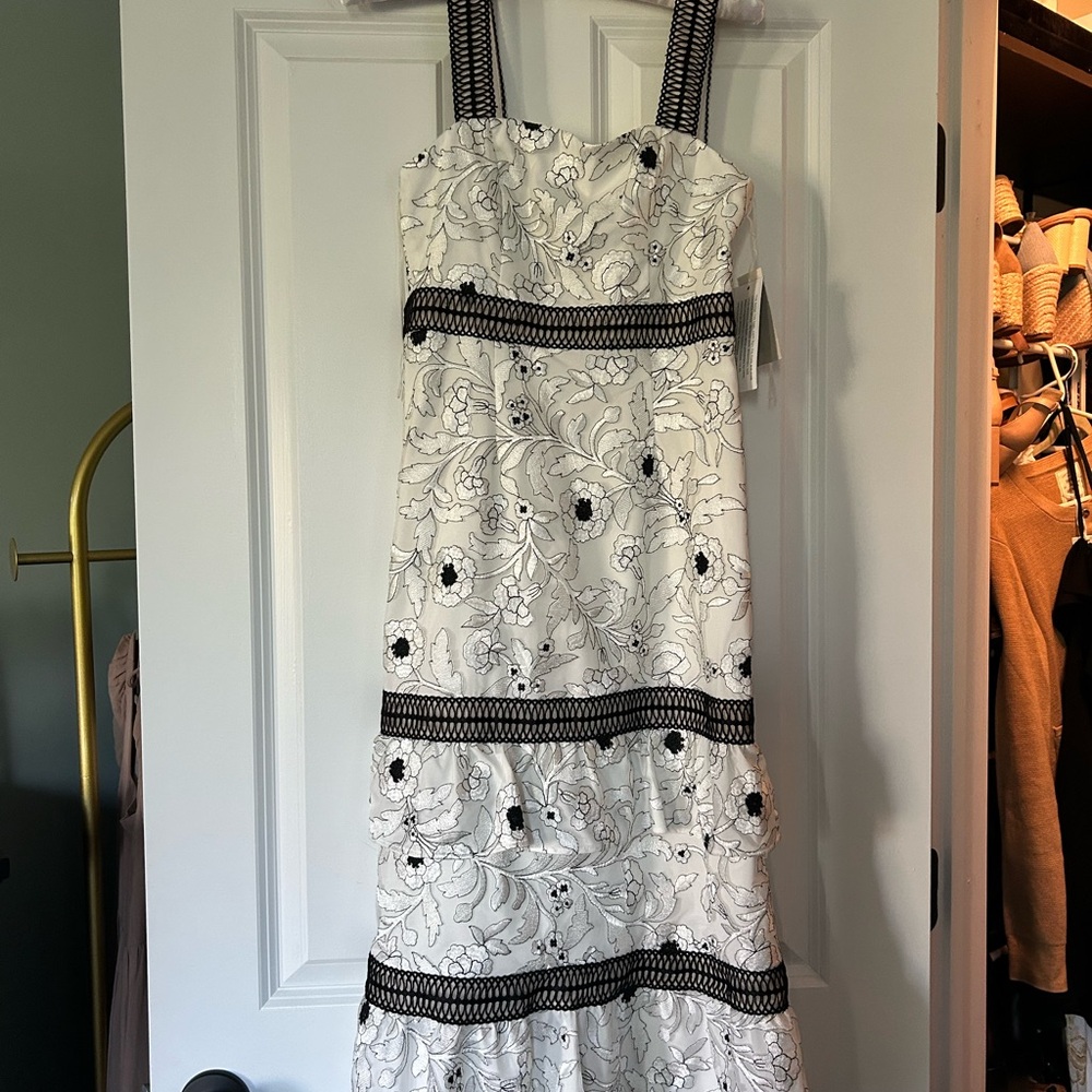 Aidan by Aidan Mattox Black and White Embroidered Midi Dress